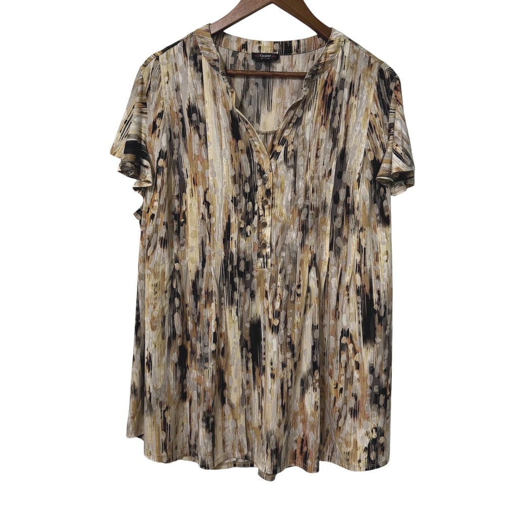 Cocomo Woman Tunic Top Womens 3X Abstract Print Stretchy Boho Office Earthy